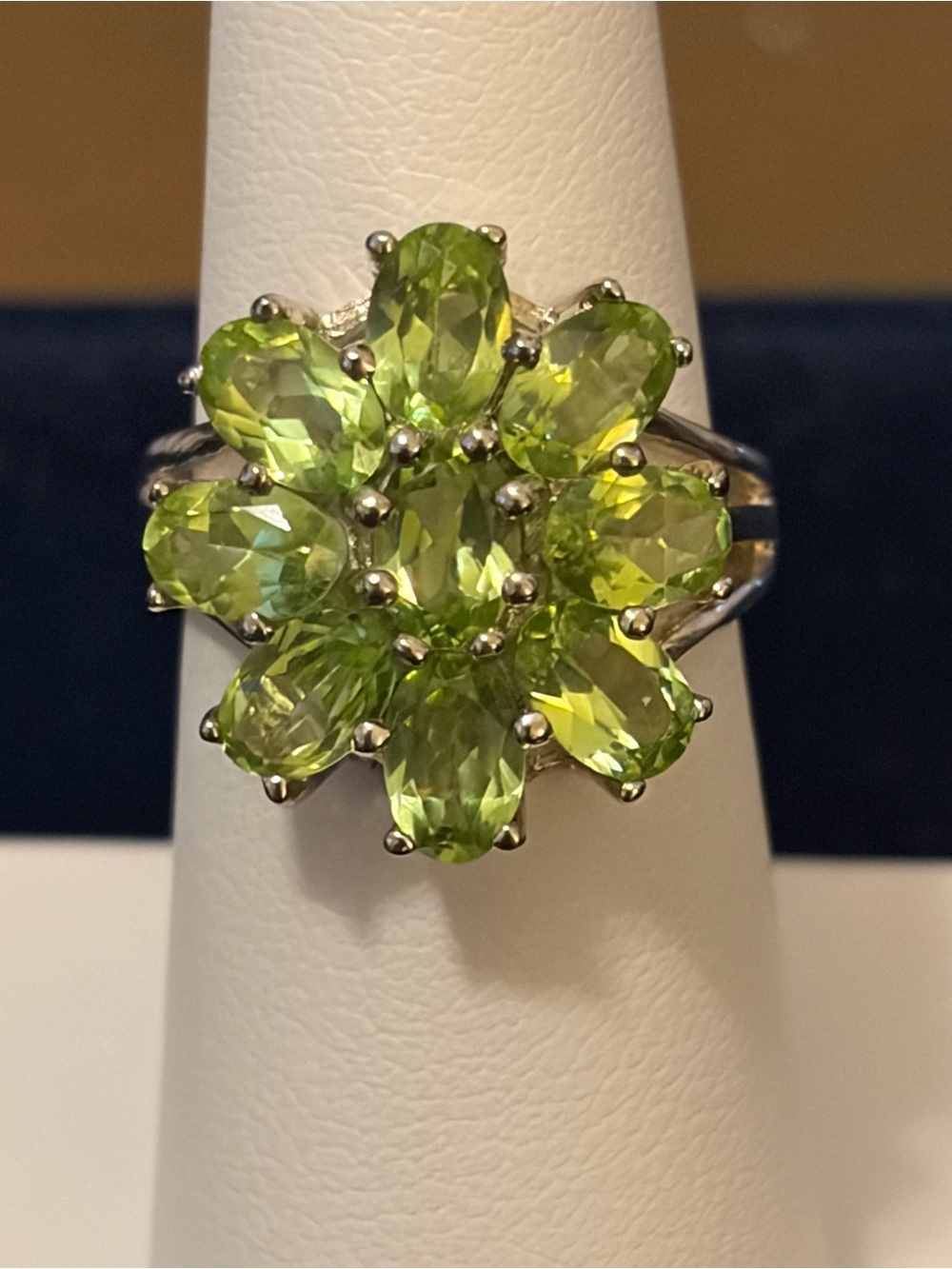 Sterling Silver Green Peridot Flower Cocktail Ring